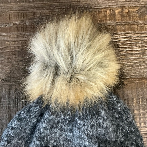 Bula Winter Knit Beanie OS Wool blend Lined Velvet Gray Black Brown Pom Pom - Picture 2 of 5